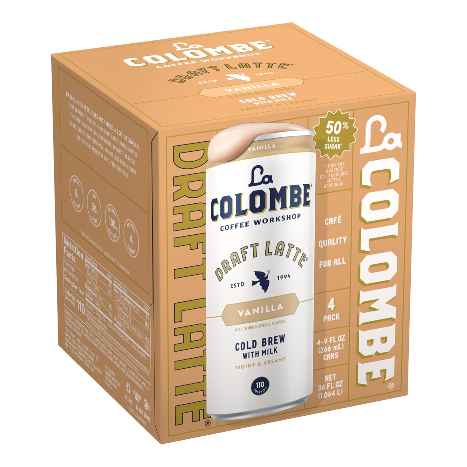 La Colombe Vanilla Draft Latte - Portable Draft Latte 4-Pack for Mid-Day Work Meetings, No Brewing Required