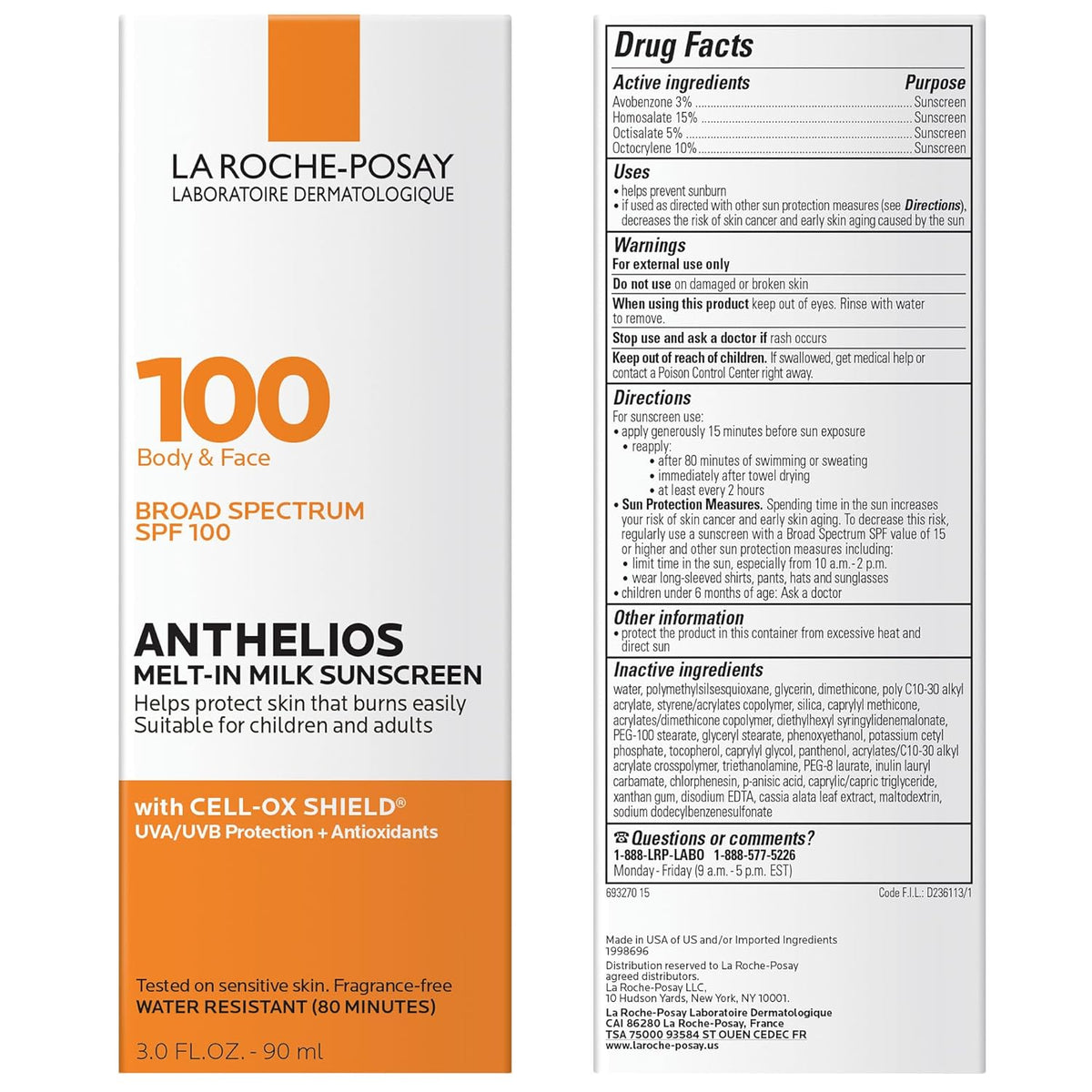 La Roche-Posay Anthelios Melt-In Milk SPF 100 with Panthenol for Soothing Daily Hydration