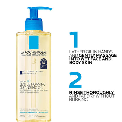 La Roche-Posay Lipikar AP+ Gentle Foaming Cleansing Oil – Multi-Use Face and Body Wash for an Uncluttered Bathroom Counter