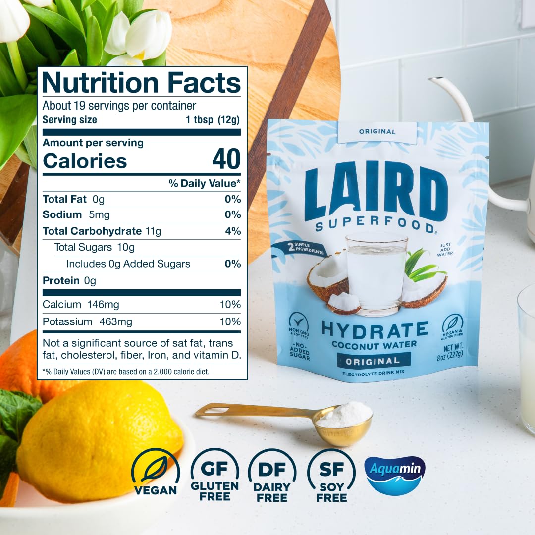 Laird Superfood HYDRATE Single-Ingredient Electrolyte Powder for Intentional, Less-Is-More Wellness Routines