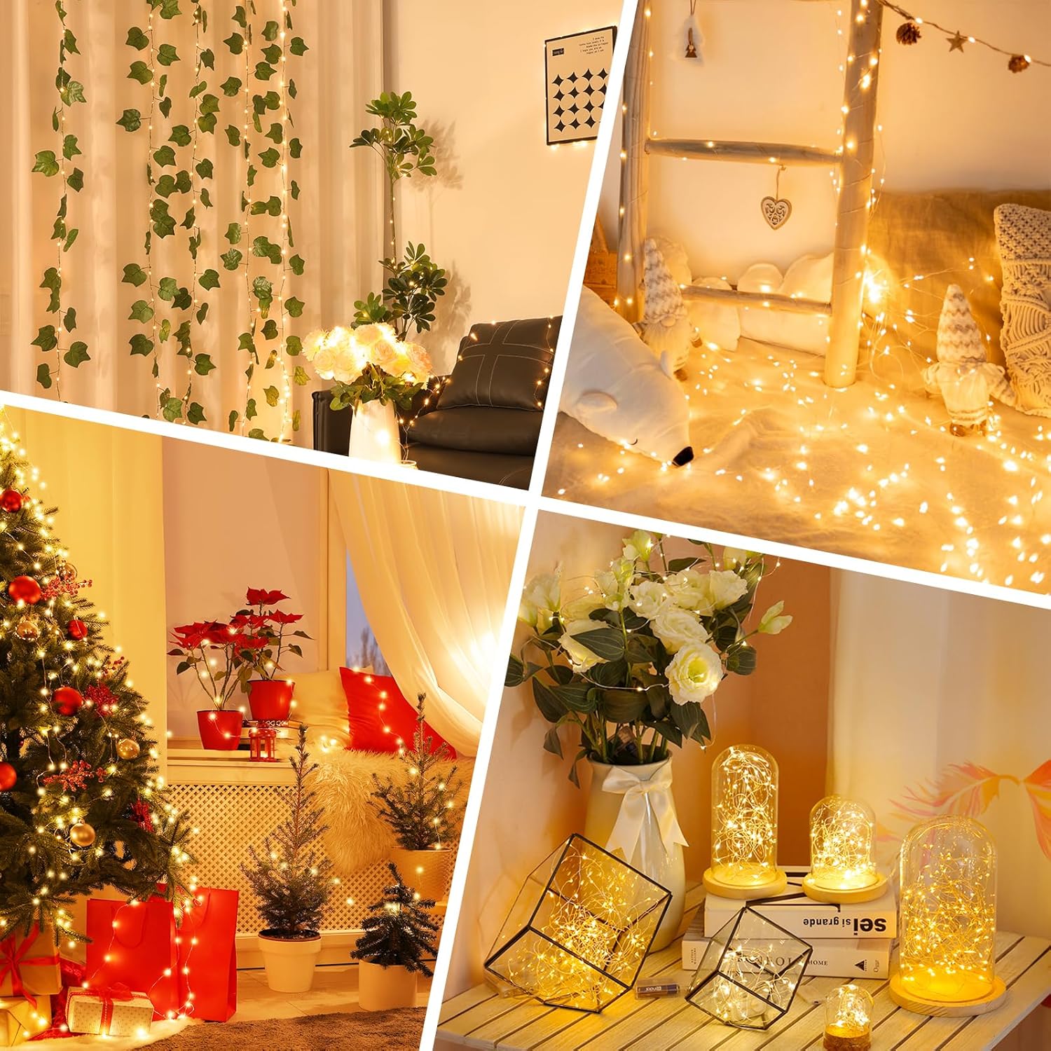 Lakumu Mini LED String Lights Warm White – 8 Mode Twinkle Lights for Cozy Living Room and Bedroom Vignette Styling
