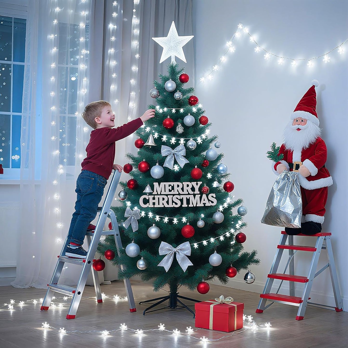 Lakumu Snowflake LED String Lights 20FT 8 Modes Timer Fairy Lights for Fireplace Mantel and Window Garland Styling