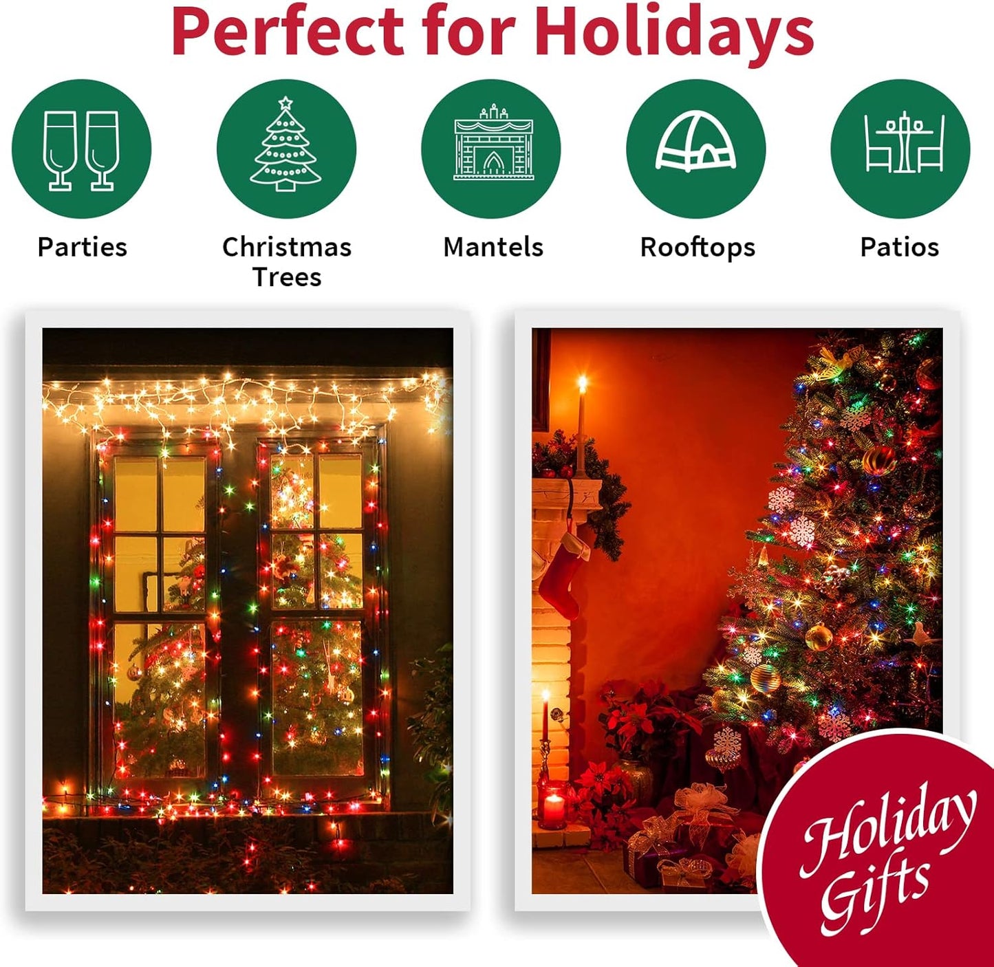 LAMPHOME Christmas Gift String Lights 100 LED Connectable Holiday Decoration for Family and Couples 21.6FT