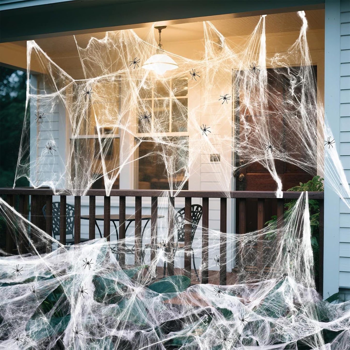 Land Guard Halloween Spider Web for Family Room and Garage Party Space, 200 sqft Safe Polyester Cobweb with 10 Bonus Spiders for Kids' Events