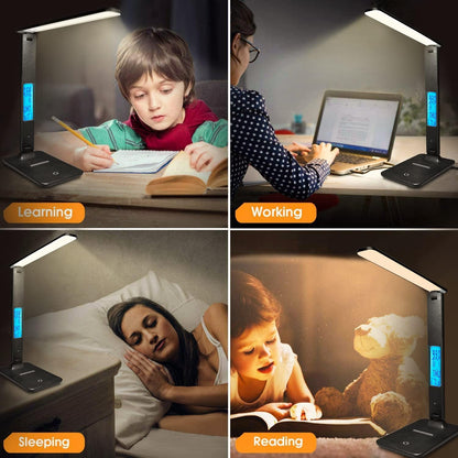 LAOPAO Stylish Home Office Lamp with Wireless Charging Pad – Anti-Glare LED, 3 Color Modes, and Polished Finish for Elevated Interiors