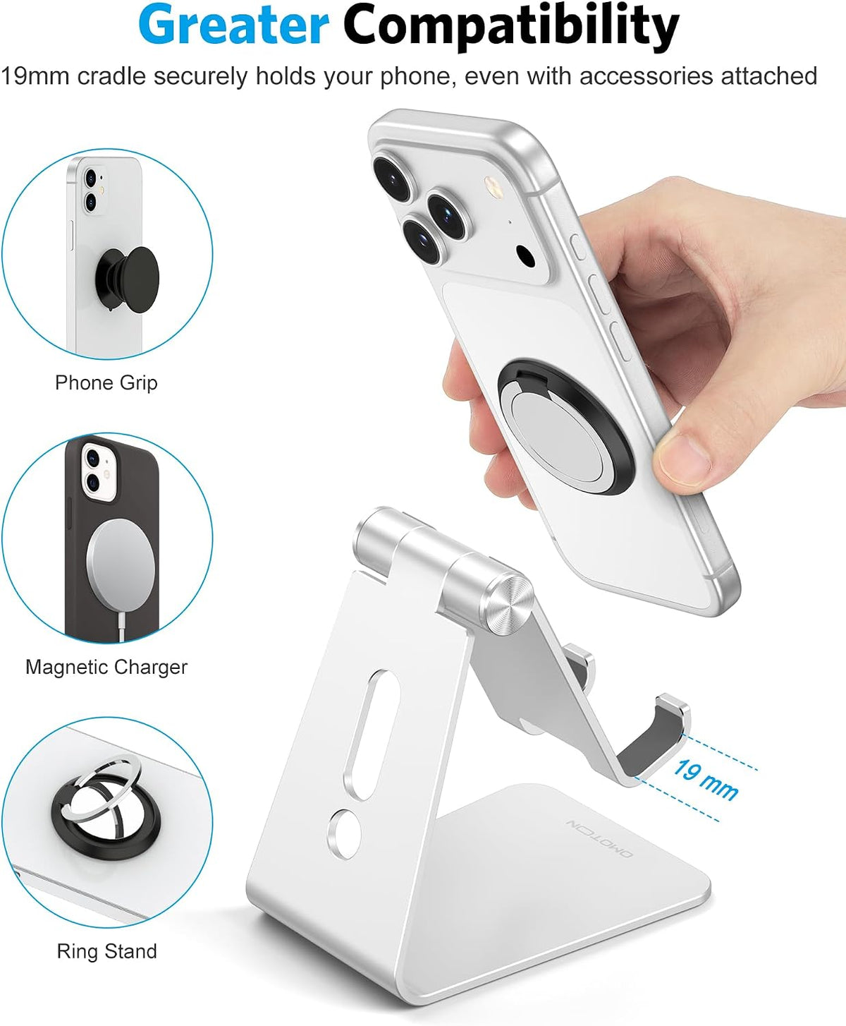 large silicone pads on contact surfaces to prevent slip and scratches