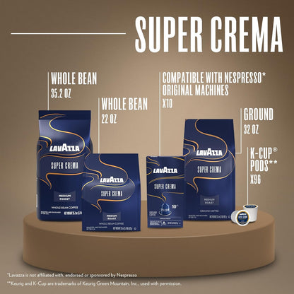 Lavazza Super Crema Aluminum Coffee Capsules for Nespresso Original – Mid-Morning Office Espresso Break Pick-Me-Up