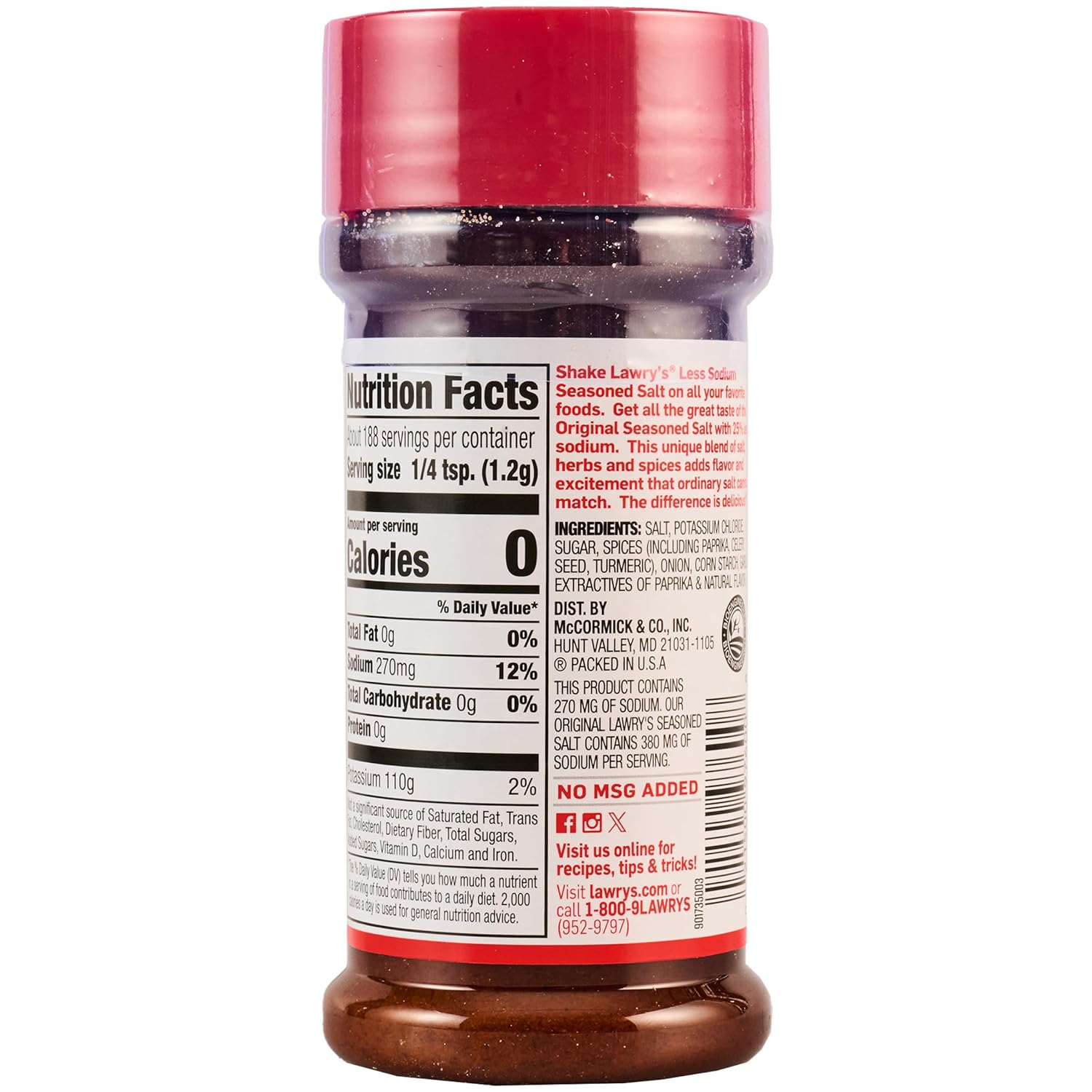 Lawry's 25% Less Sodium Seasoned Salt – Parent-Approved Spice Blend for Picky Eater Favorites