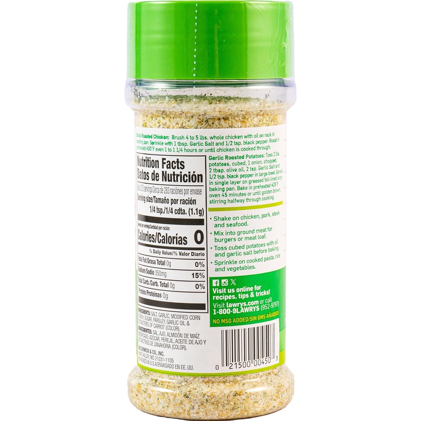 Lawry's Garlic Salt – Flavor Recovery Seasoning for Home Cooks Regaining Taste, 11 oz Shaker