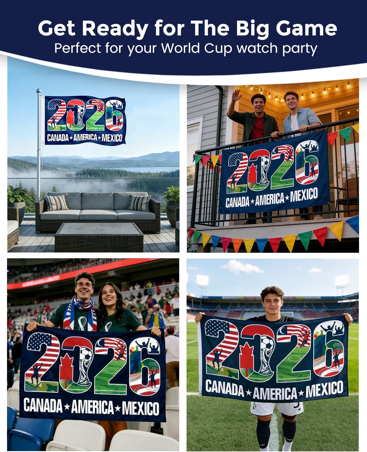 LCHIVI World Cup 2026 Flag Banner 5x3FT - Weather-Resistant USA Canada Mexico Soccer Fan Flag for Patio, Garden, and Backyard Game Day Display