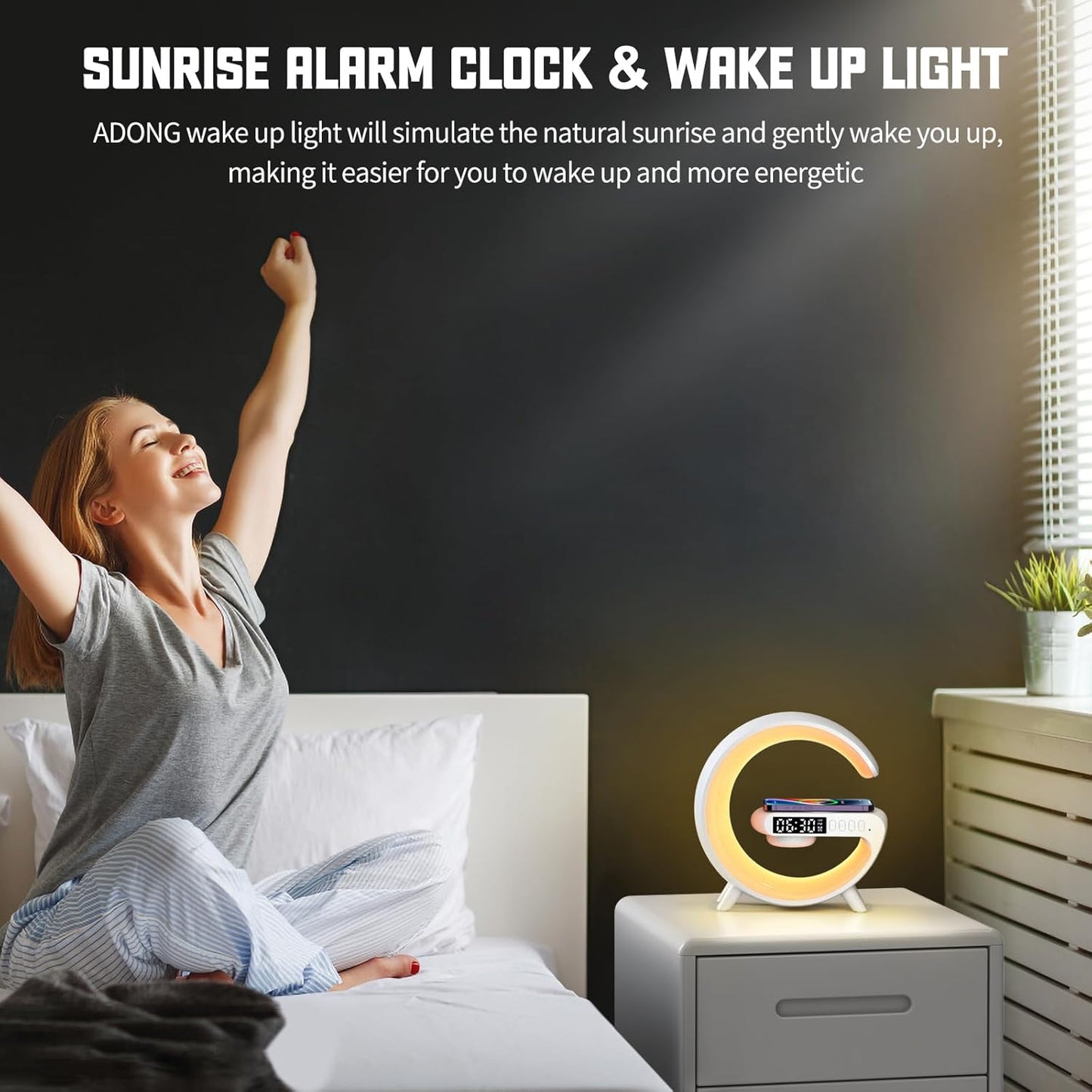 led display alarm clock with two built-in white noise tracks (rain, birdsong)