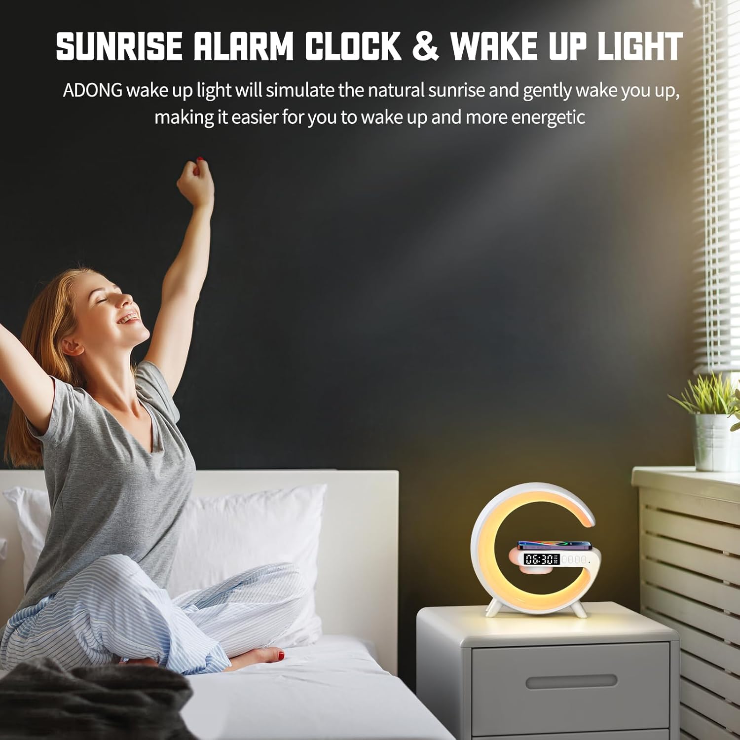 led display alarm clock with two built-in white noise tracks (rain, birdsong)