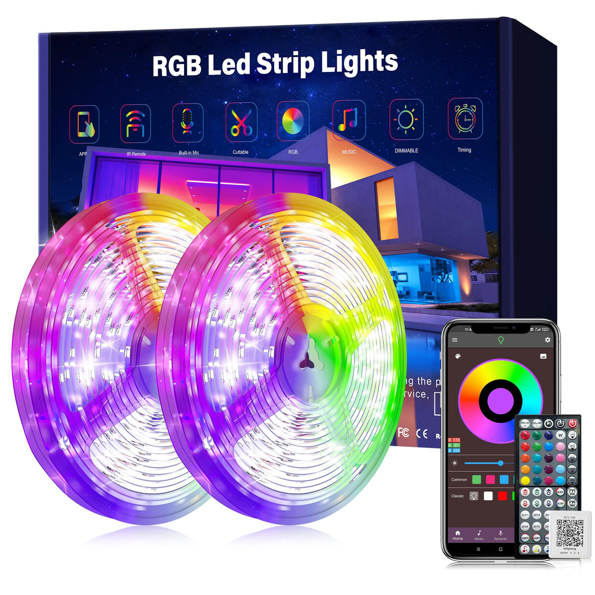 Ledagic Led Lights for Bedroom 150ft (2 Rolls * 75ft) Music Sync Color Changing Led Strip Lights with 60 Key Remote and App Control RGB Led Light Strip for Home Party Room Decoration