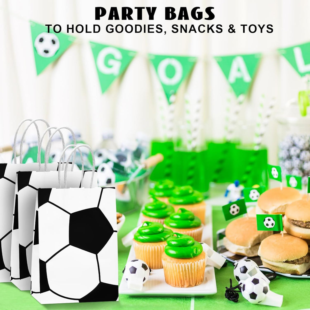 Leezmark Soccer Party Bags – Neutral Black Goodie Bags for Less-Is-More Event Styling, 12 Pack