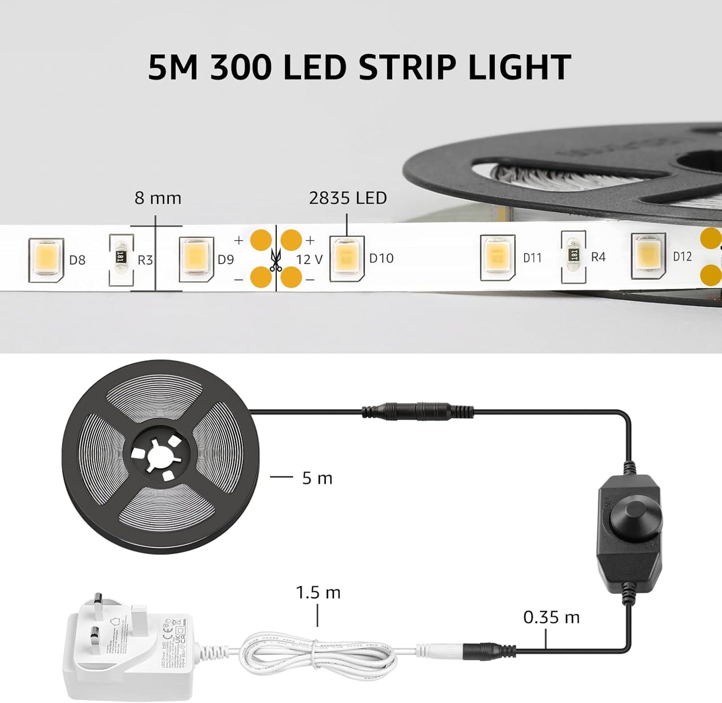 Lepro 16.4ft LED Strip – Minimalist Warm White Lighting for TV Bias, Shelves, and Hidden Wall Glow