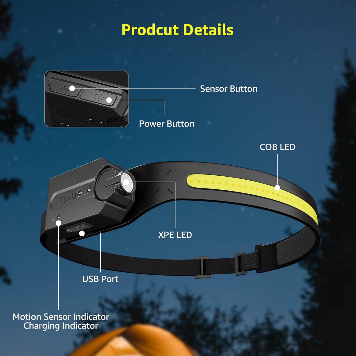 Lepro Lightweight LED Headlight for Night-Shift Crews and Attic Jobs – Wide Flood Beam Plus Focused Spotlight
