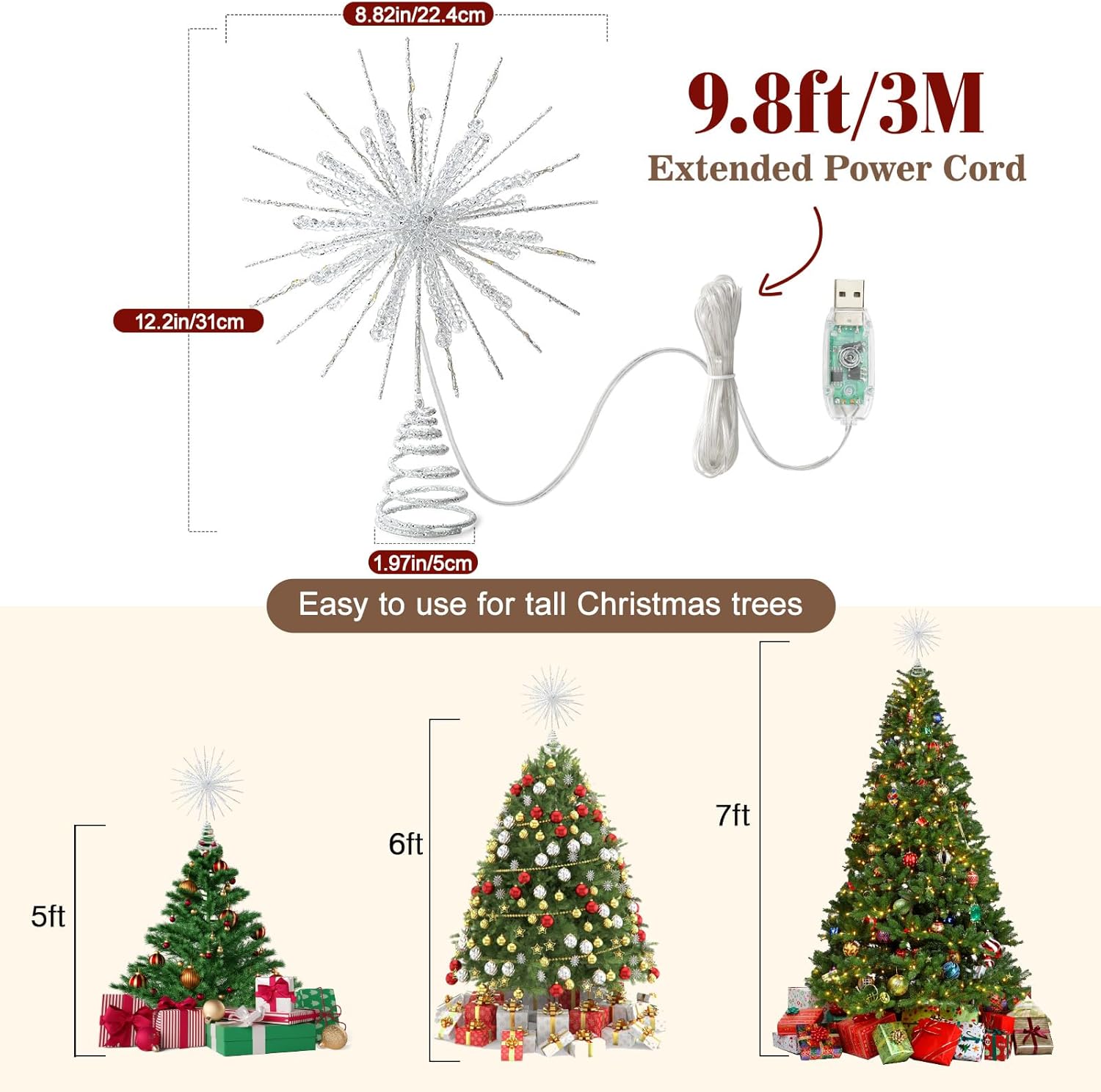Lewondr Lighted Christmas Tree Topper – Premium Stocking Stuffer for Friends, Snowflake Design with 30 LEDs and 6H Timer