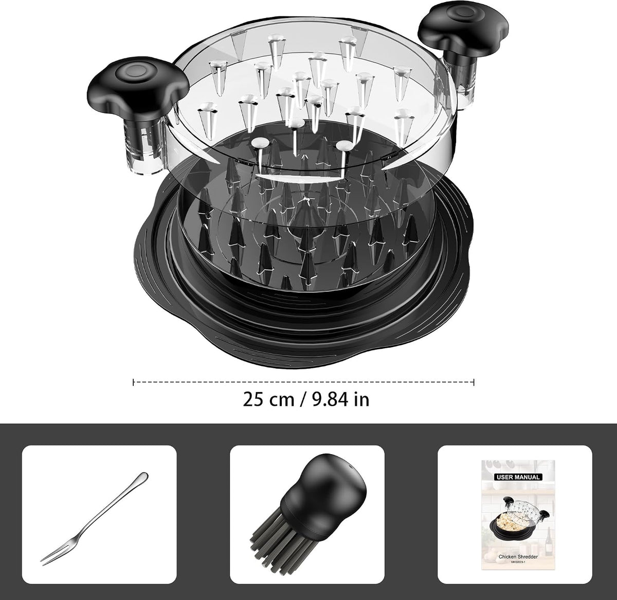 Lifetimer Meat Puller with Brush and Fork – Camping and Outdoor Cooking Sidekick, Portable Shredder for Tri-Tip and Chicken