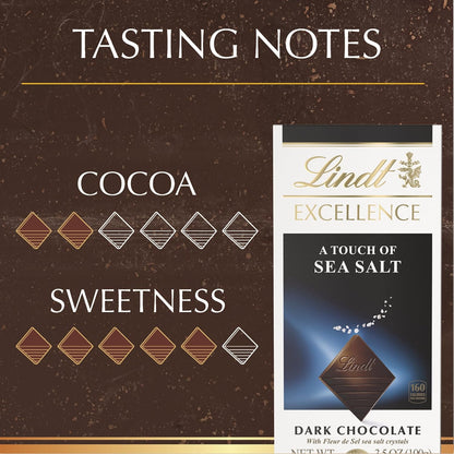 Lindt Excellence Sea Salt 3.5 oz Bars, Case of 12 – Guilt-Free Daily Indulgence with Controlled Square Portions