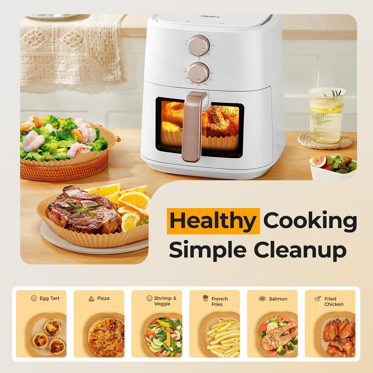 Linernest 8" Square Disposable Parchment Liners – Reliable Heat-Resistant Liner for 5-8QT Ninja Family Kitchens