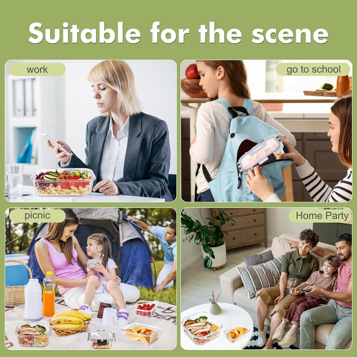 Liuruiyu Multi-Pack Glass Food Containers with Matching Lids – Uniform Stackable Design for Compact Living