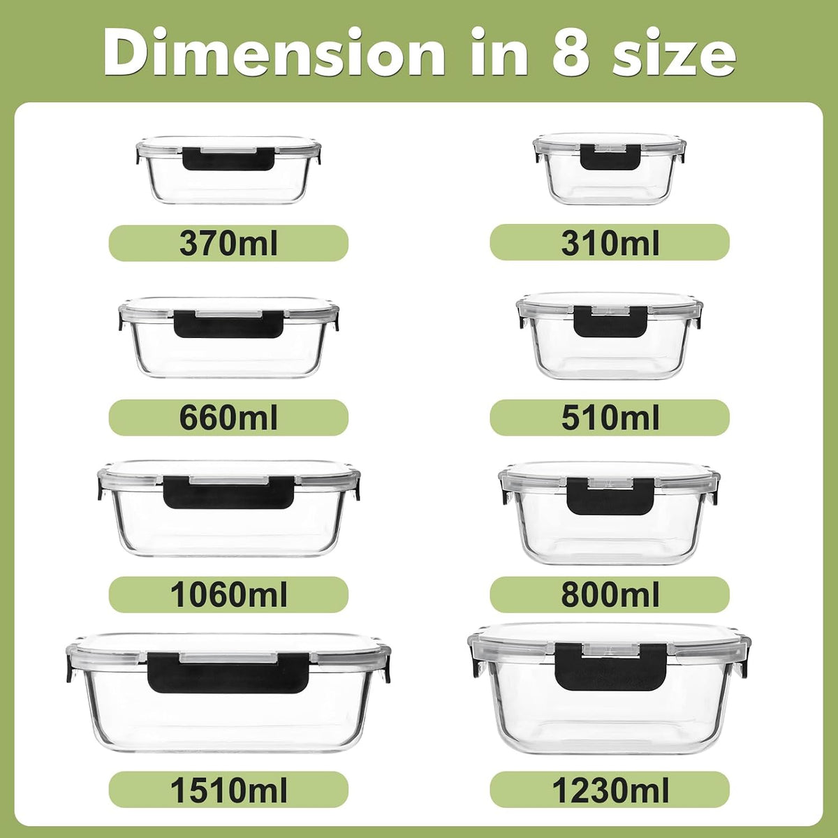 Liuruiyu Multi-Pack Glass Food Containers with Matching Lids – Uniform Stackable Design for Compact Living