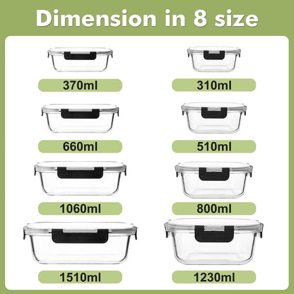Liuruiyu Multi-Pack Glass Food Containers with Matching Lids – Uniform Stackable Design for Compact Living