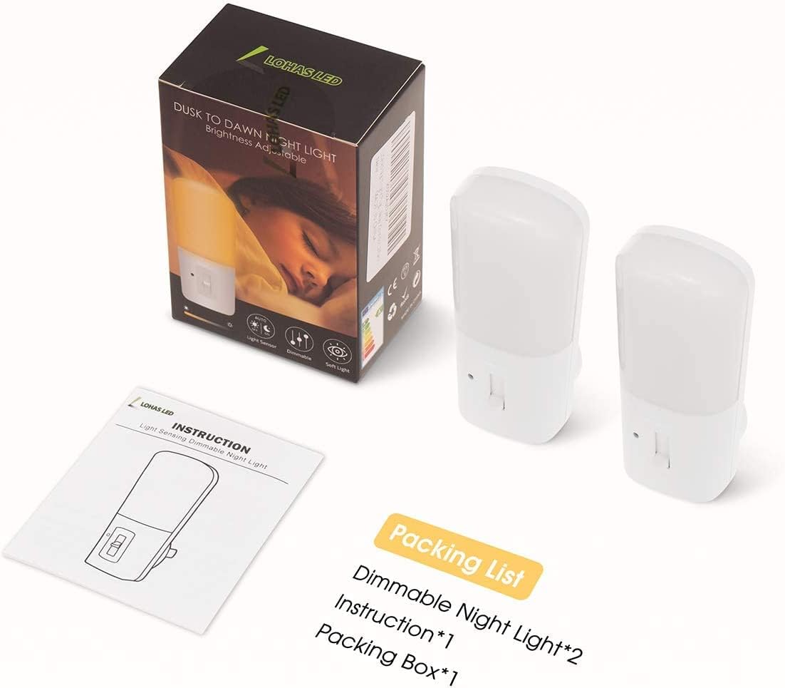 LOHAS Kids Bedroom Plug in Light, Auto On/Off Dusk to Dawn Nightlight for Middle of the Night Diaper Changes