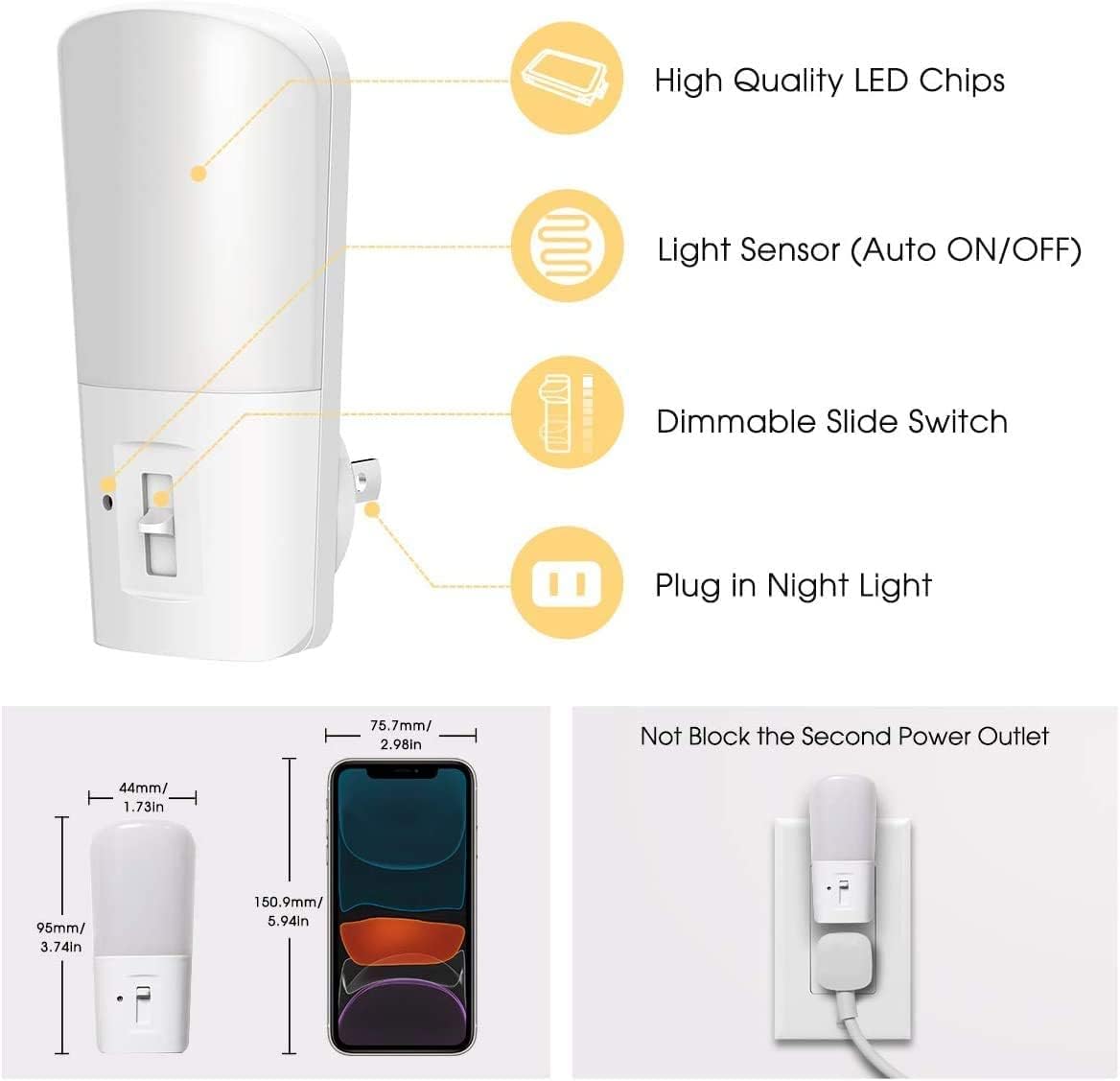 LOHAS Kids Bedroom Plug in Light, Auto On/Off Dusk to Dawn Nightlight for Middle of the Night Diaper Changes