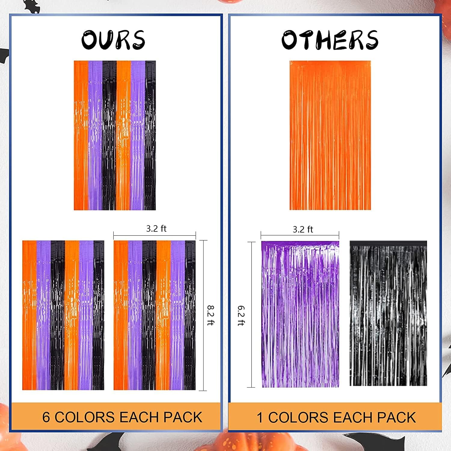 LOLStar Halloween Tinsel Curtain – Thoughtful Housewarming and Holiday Gift for Decor Lovers, Shiny Orange Purple Black Fringe Set