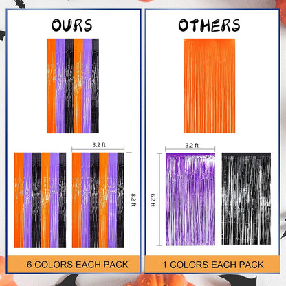 LOLStar Halloween Tinsel Curtain – Thoughtful Housewarming and Holiday Gift for Decor Lovers, Shiny Orange Purple Black Fringe Set