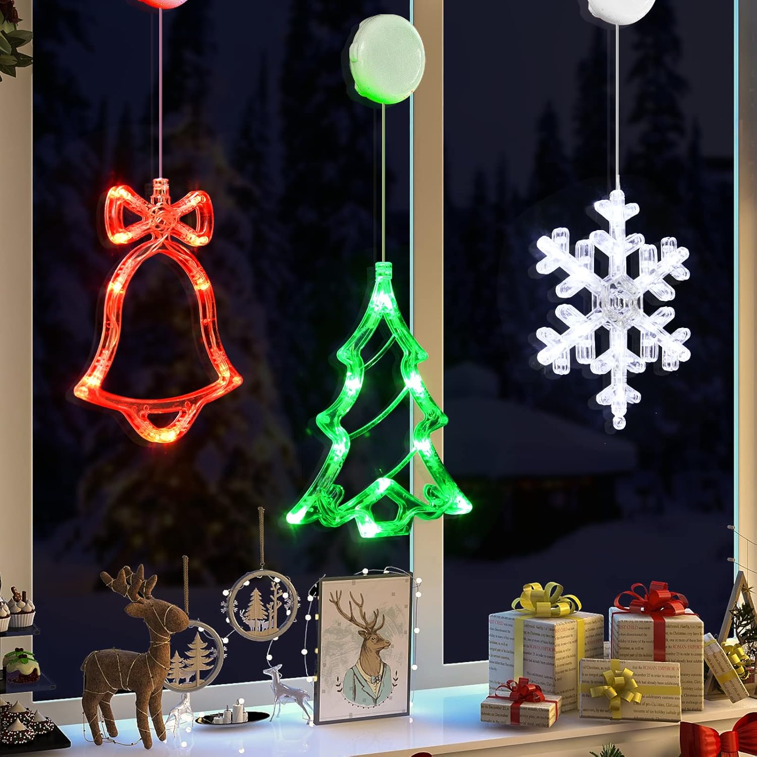 LOLStar Suction Cup Christmas Lights – 3-Pack Battery Operated Window Ornaments for Modern Holiday Home Decor