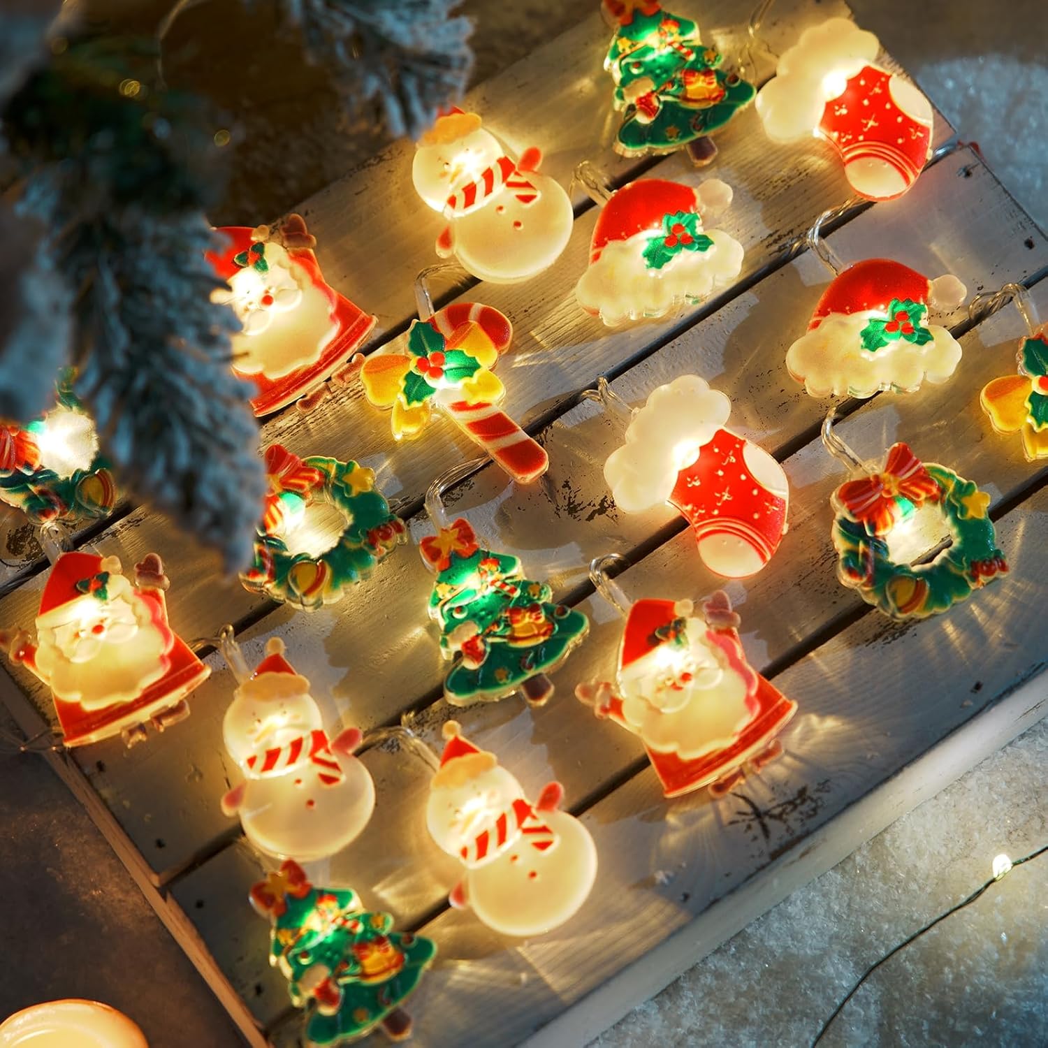 LOLStar Xmas String Lights – Themed Christmas Fairy Lights with Wreath Stocking and Candy Cane Accents for Indoor Home Styling