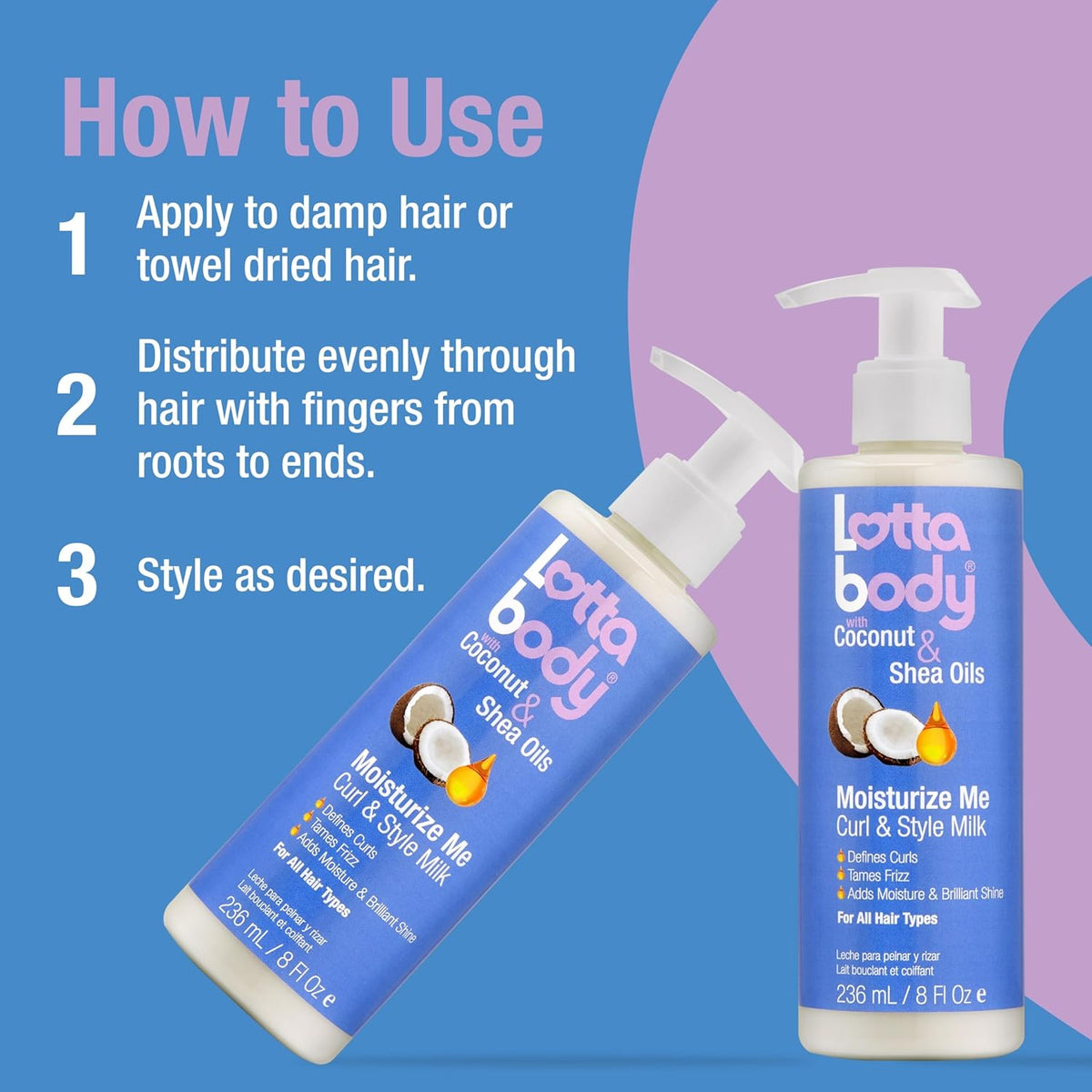 Lottabody Moisturize Me Curl and Style Milk for Natural Kids' Hair – Mild Coconut & Shea Formula for Curl Definition, Frizz Control for the Kids' Bathroom Routine