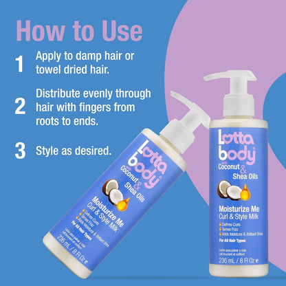 Lottabody Moisturize Me Curl and Style Milk for Natural Kids' Hair – Mild Coconut & Shea Formula for Curl Definition, Frizz Control for the Kids' Bathroom Routine