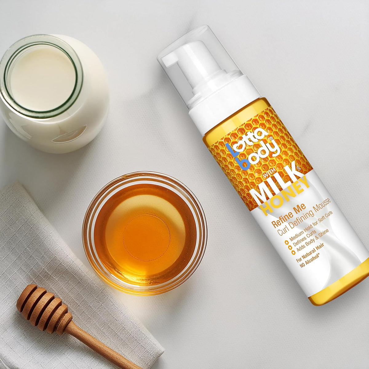 Lottabody Refine Me Milk & Honey Mousse – Sweet Valentine's Day Present for Her Wash and Go Curl Routine, 7 oz