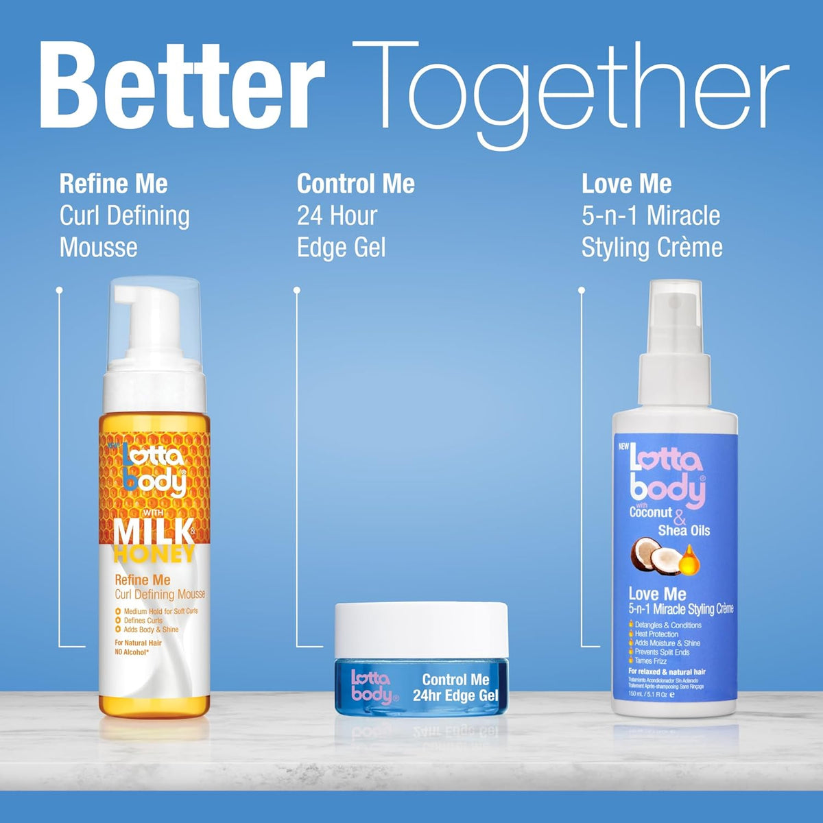 Lottabody Refine Me Milk & Honey Mousse – Sweet Valentine's Day Present for Her Wash and Go Curl Routine, 7 oz