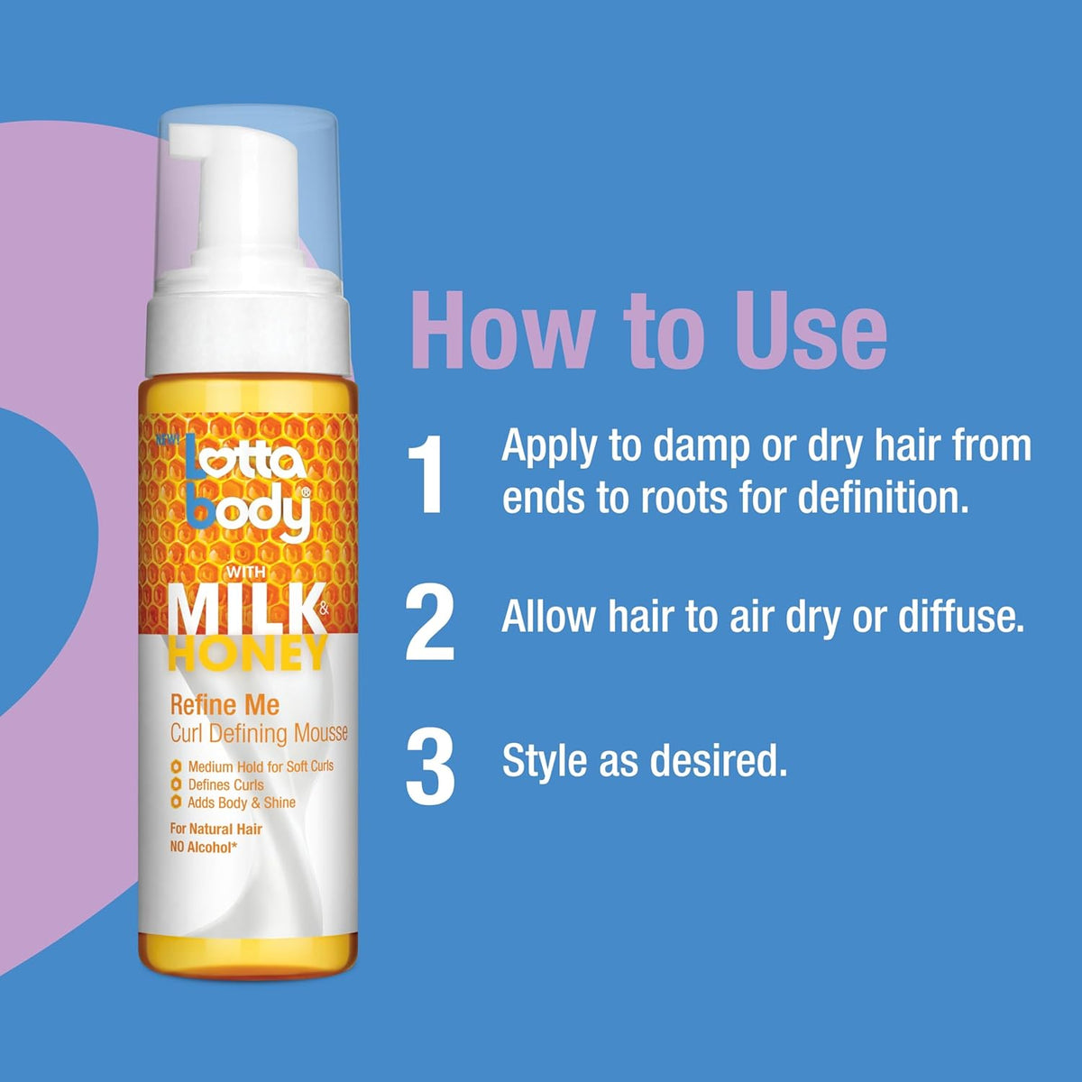 Lottabody Refine Me Milk & Honey Mousse – Sweet Valentine's Day Present for Her Wash and Go Curl Routine, 7 oz