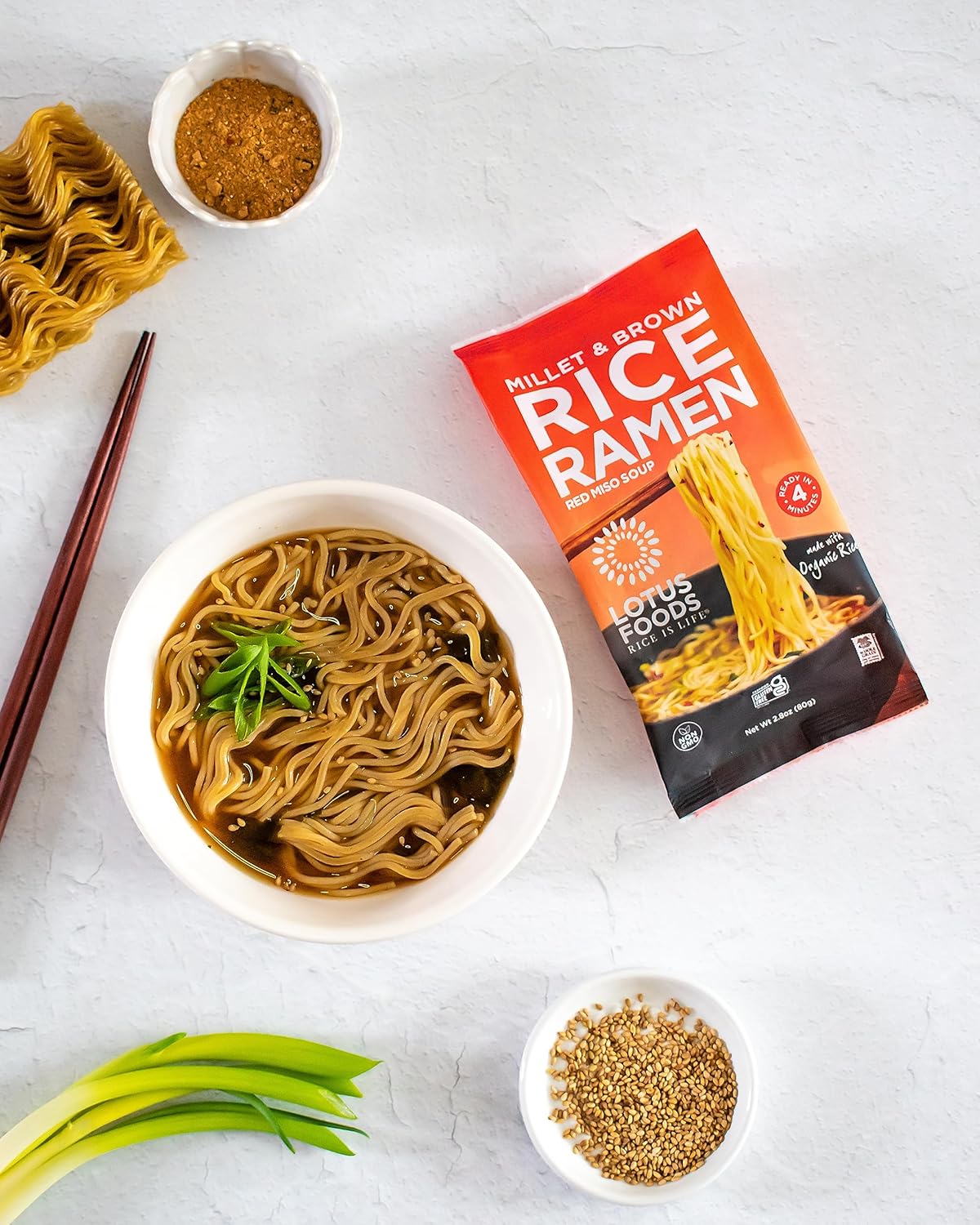 Lotus Foods Brown Rice Miso Ramen Mix – Waste-Reducing Single Pack for Streamlined Apartment Storage and Easy Cleanup