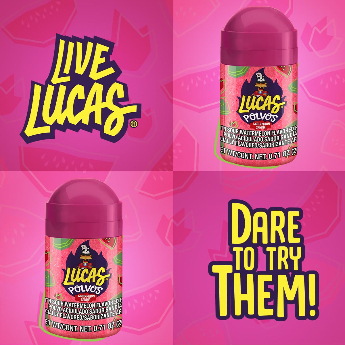Lucas Powder Watermelon Flavored Candy – On-the-Go Spicy-Sweet Snack for Tailgates, Beach Days, and Backyard BBQs, 10 Pack