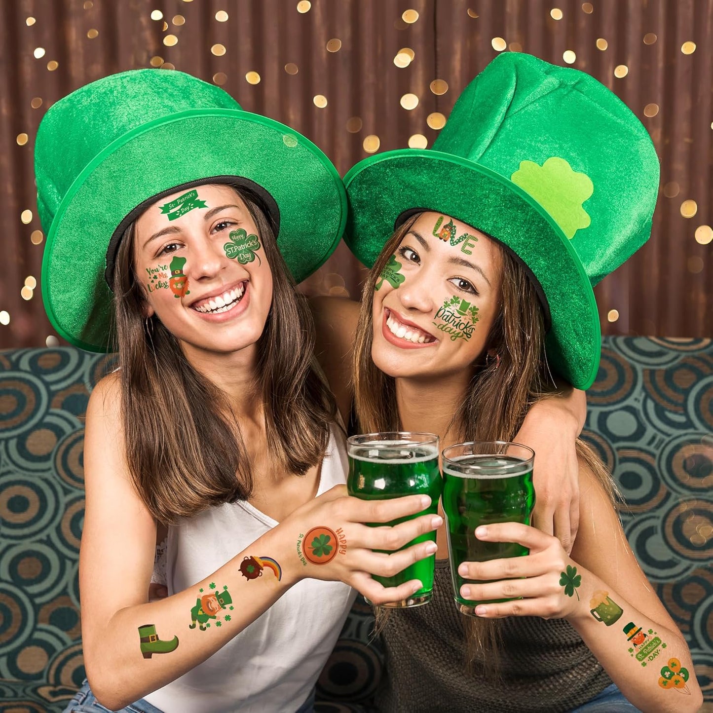 Lucky Charm Co. St Patricks Day Party Tattoo Set 150ct – Themed Rainbow Decoration Accents for Mantel, Entryway Table and Holiday Dinner Spread