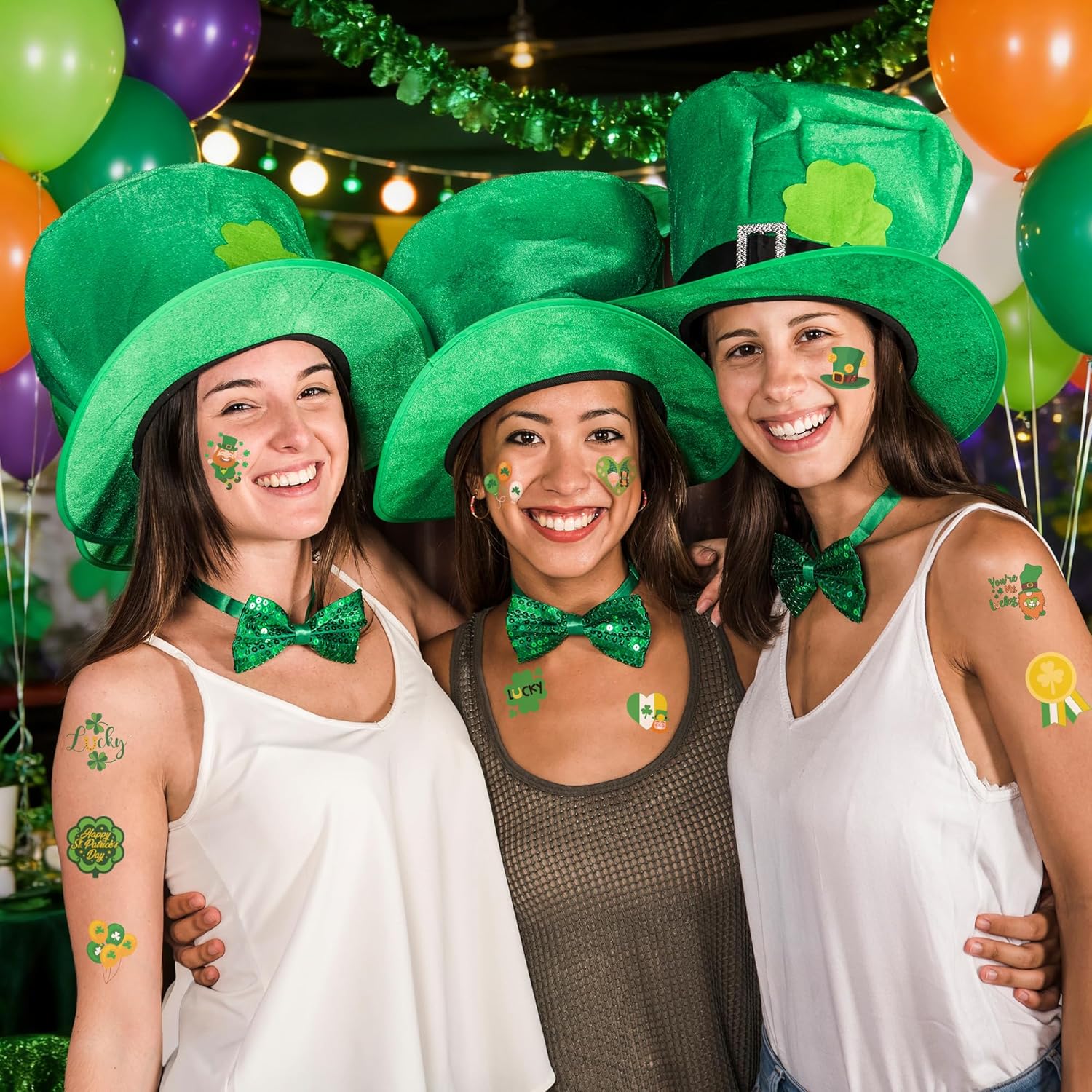 Lucky Charm Co. St Patricks Day Party Tattoo Set 150ct – Themed Rainbow Decoration Accents for Mantel, Entryway Table and Holiday Dinner Spread