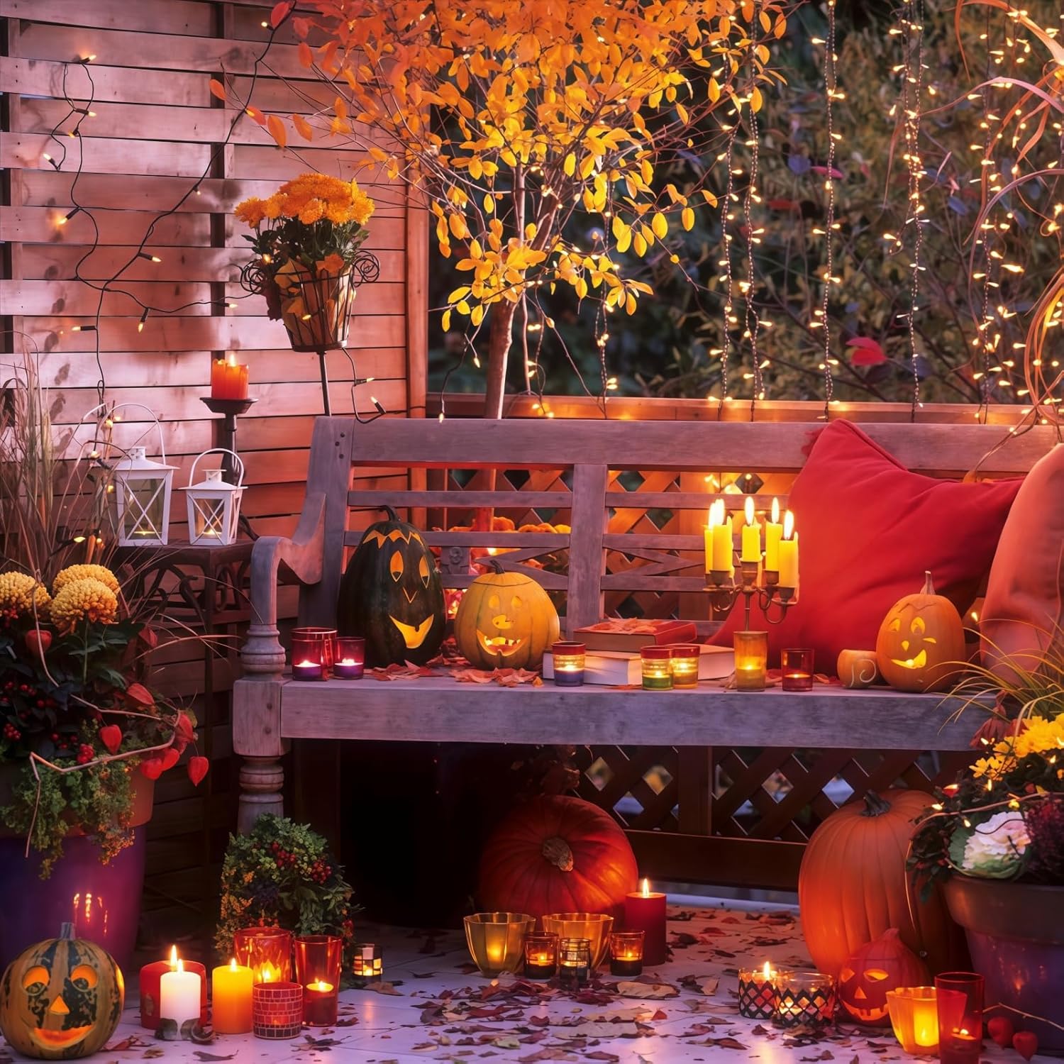 LumDecor Child Safe Fall Lights – Flameless Incandescent Orange String Lights Brown Wire, Cool to Touch Worry Free Family Halloween Decor