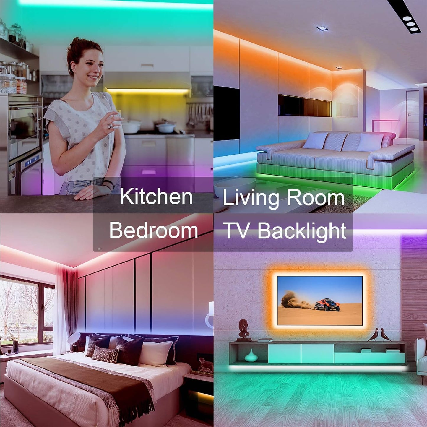 Lumiglow RGB LED Strip Light Kit 300ft – Soft Ambient Light Therapy for Bedroom, Reading Nook and Spa Bathroom