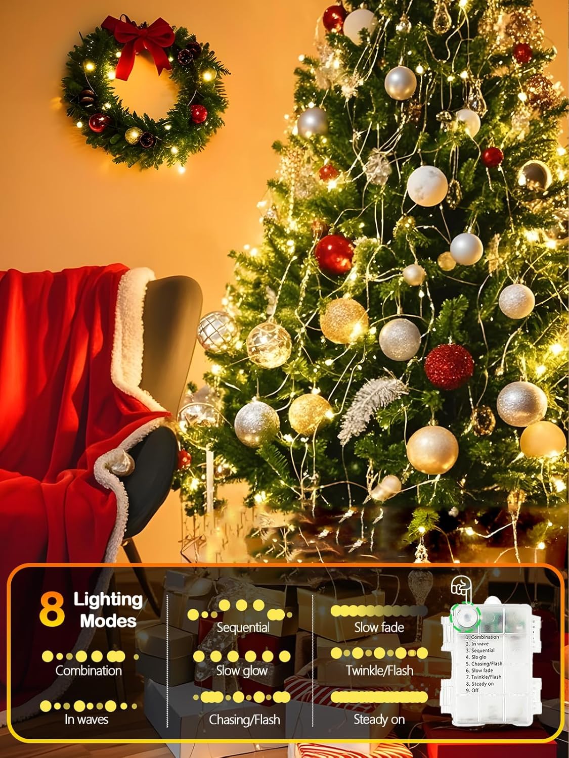 Luminara Glow 33ft Silver Copper Wire Fairy Lights 4 Pack, Quiet Elegant Glow for Less-Is-More Bedroom, Meditation Corner & Japandi Space