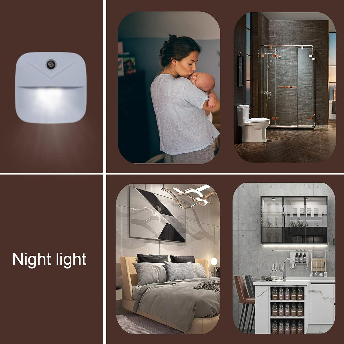 LuminAura Plug in Wall Light 6-Pack, Sleek LED Nightlight for Layered Bedroom Lighting and Kitchen Counter Glow