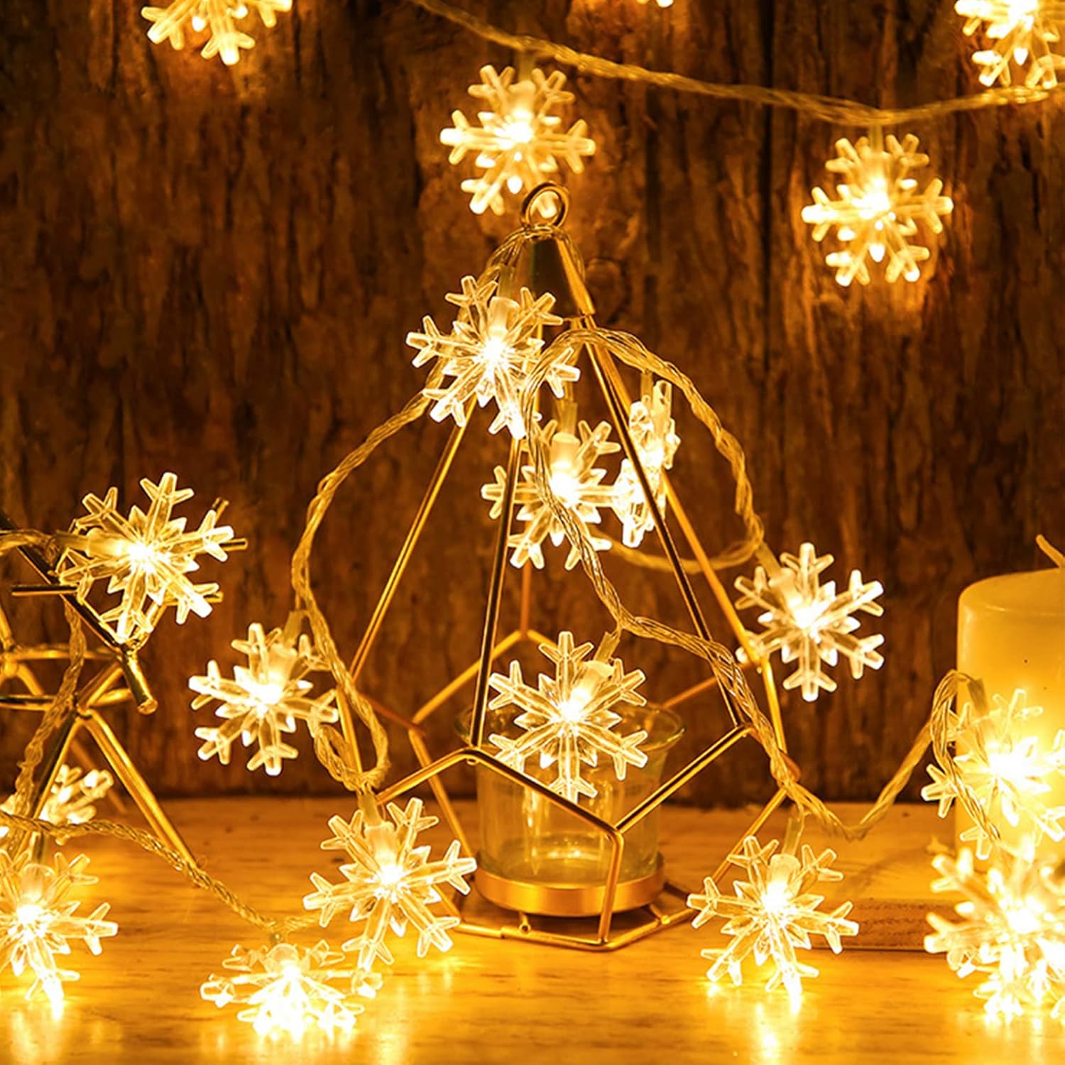 LuminGlow LED Snowflake String Lights – Romantic Valentine's Day Gift, Cozy Warm White Bedroom Lighting