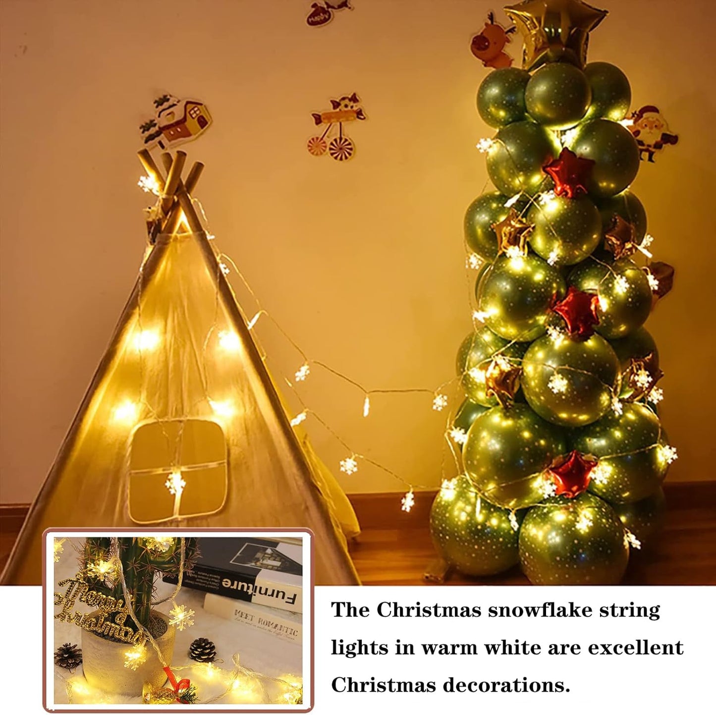 LuminGlow LED Snowflake String Lights – Romantic Valentine's Day Gift, Cozy Warm White Bedroom Lighting