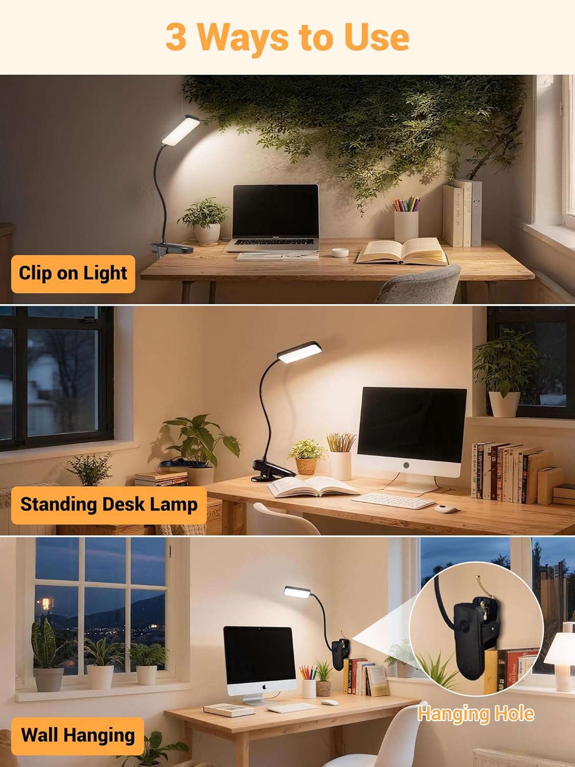 LuminGlow Pro Clip Lamp – Aesthetic Living Room Accent Lamp for Reading Nook, 5 Color 9 Brightness Rechargeable