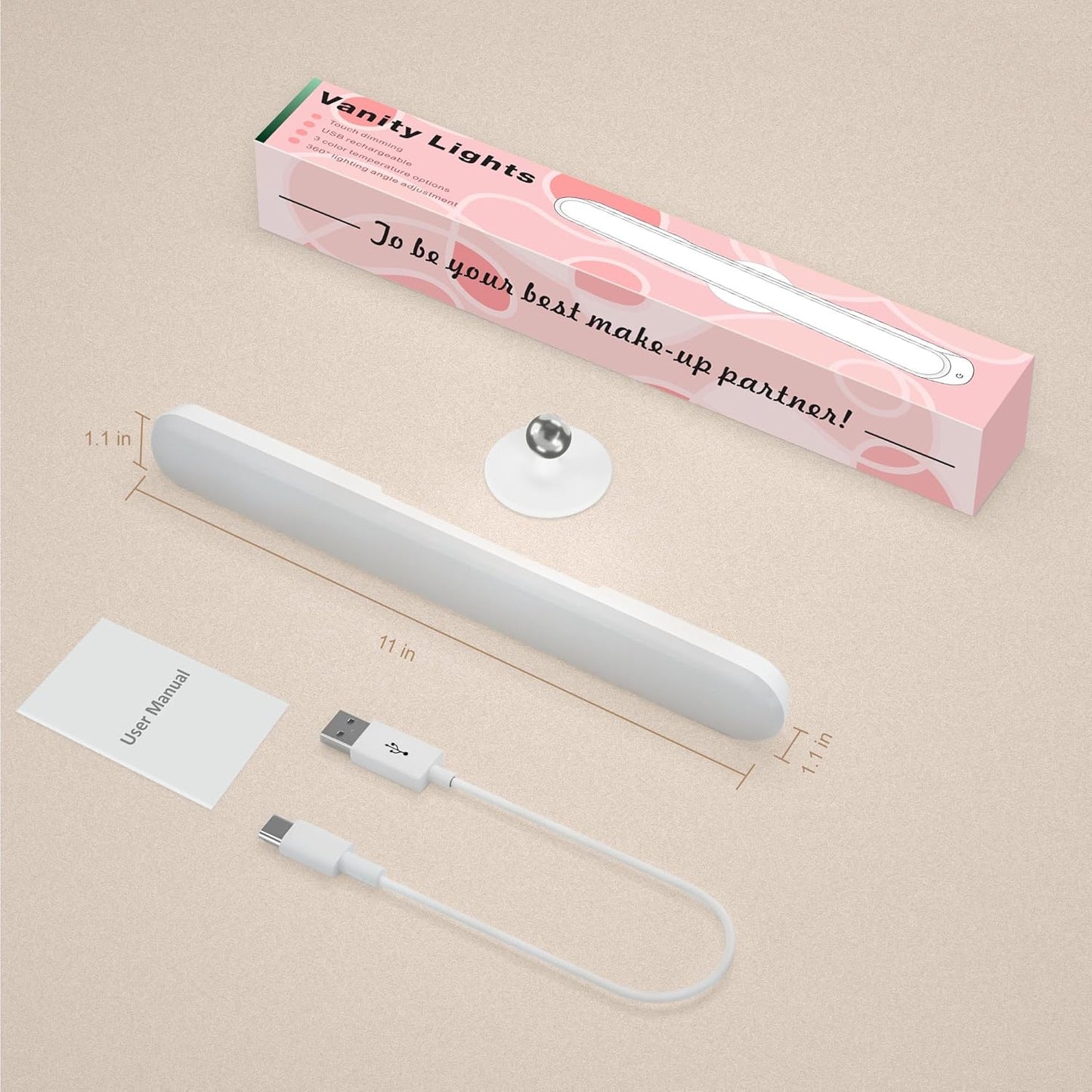LuminGlow Stick On Mirror Light – Less Is More Beauty Lighting in Neutral Wood Tones